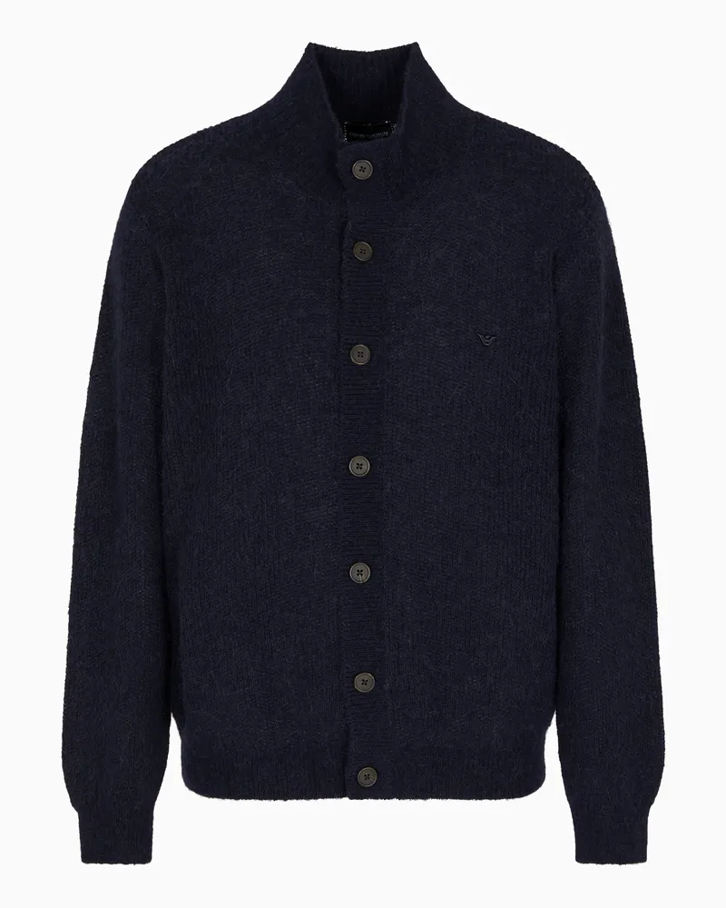 Emporio Armani Cardigan aus einer Alpaka-Mischung mit Strickmuster Marineblau
