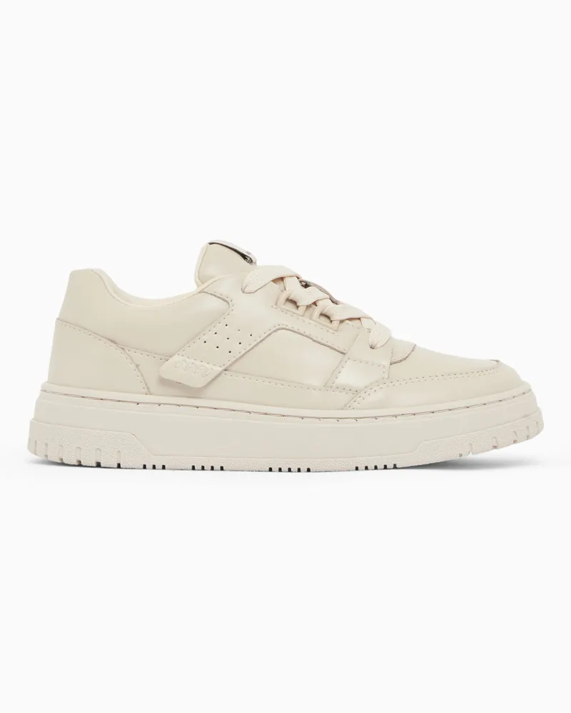Emporio Armani Sneaker aus glänzendem Leder mit Schnürung und Gummisohle Beige
