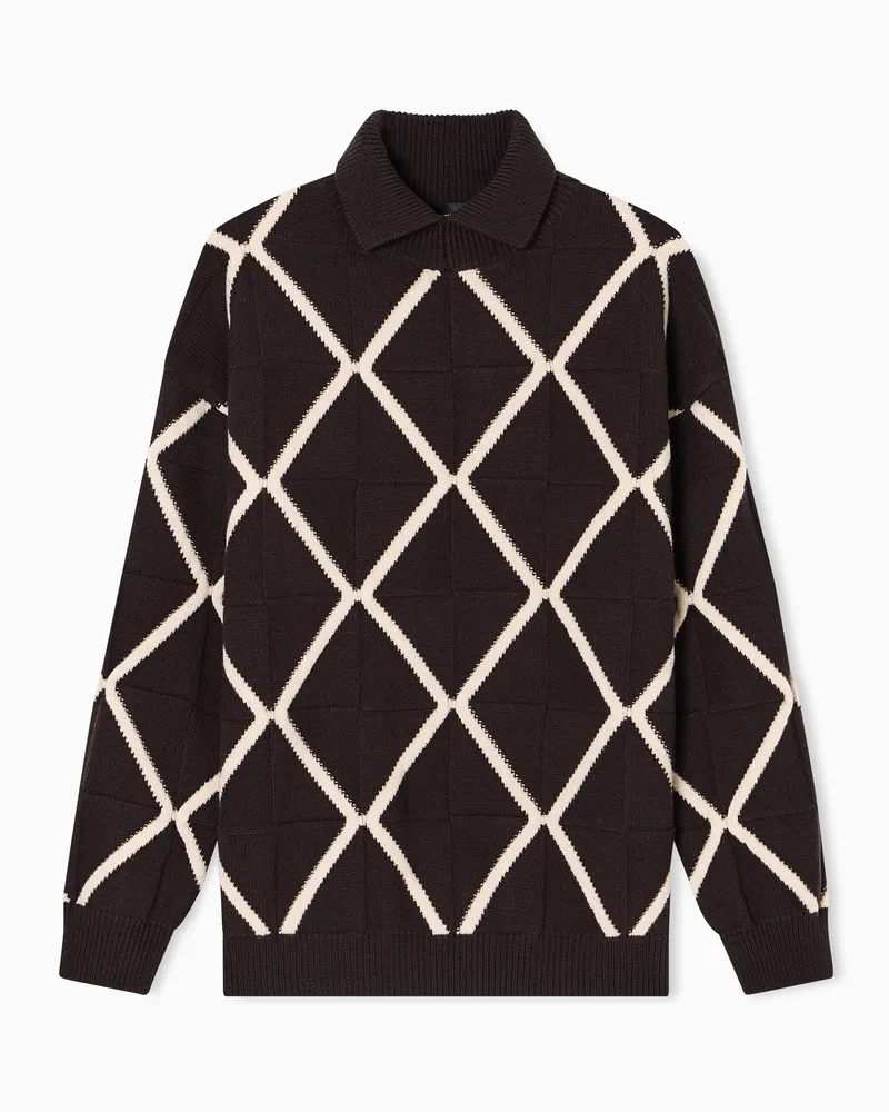Emporio Armani Pullover aus einer Woll-Kaschmir-Mischgewebe in Jacquard-Verarbeitung, mit Rautenmuster Gemustert