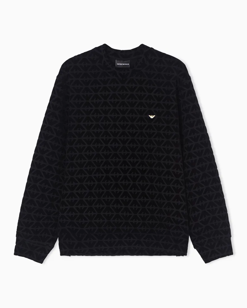 Emporio Armani Sweatshirt aus doppellagigem Jersey mit durchgehendem, beflocktem Adler-Muster zum Mondneujahr Schwarz