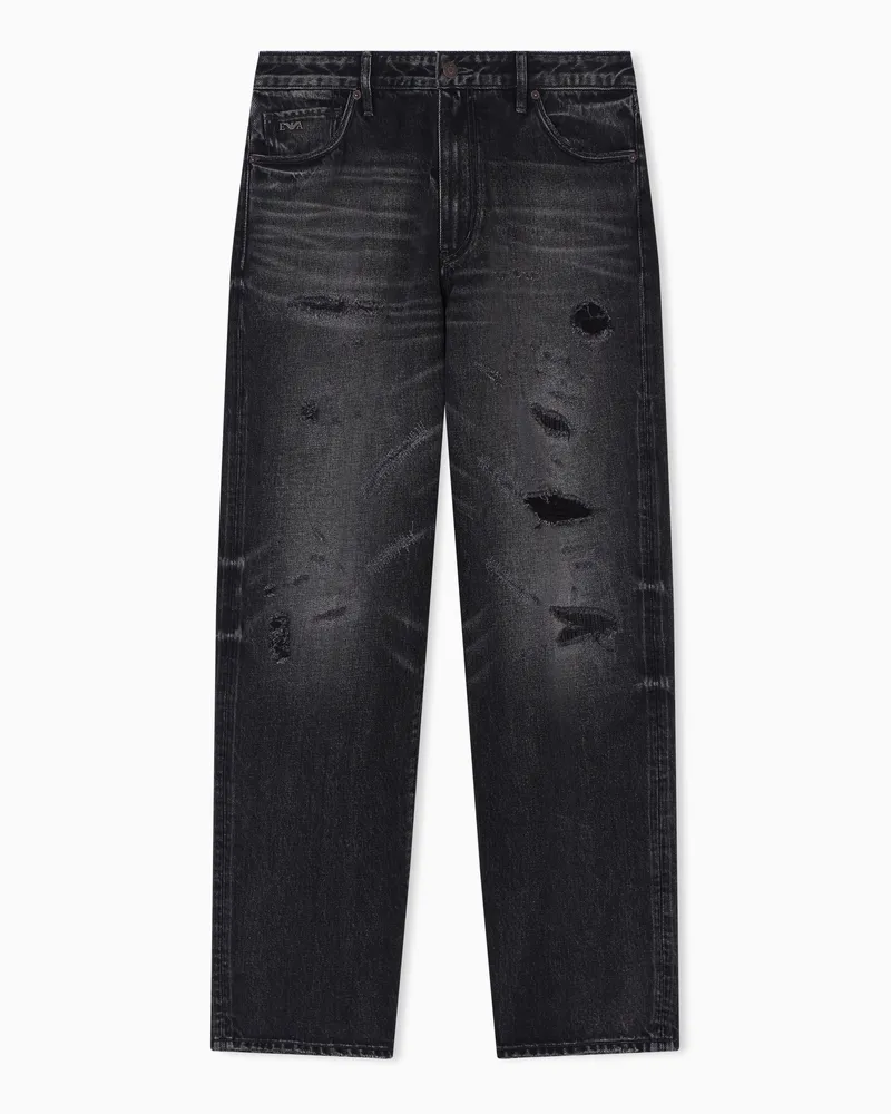 Emporio Armani J22 regular fit jeans in stone wash denim with tears Grau