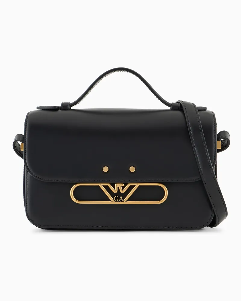 Emporio Armani Umhängetasche aus Glattleder mit Adlerlogo aus Metall Schwarz