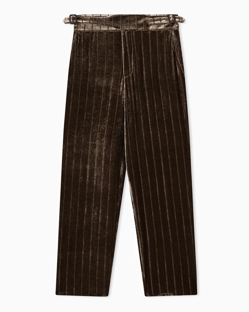 Emporio Armani Hose mit Bundfalte und Devoré-Streifen Beige