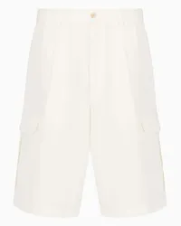 Emporio Armani Sustainability Values Capsule Collection Cargo-bermudashorts aus Stückgefärbter Bio-popeline Weiss