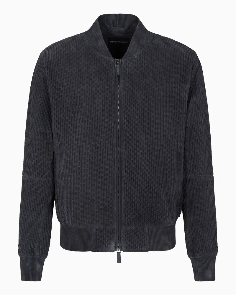 Emporio Armani Blouson im Comfort Fit, gefertigt aus elastischem Ziegen-Veloursleder mit Stickerei Grau
