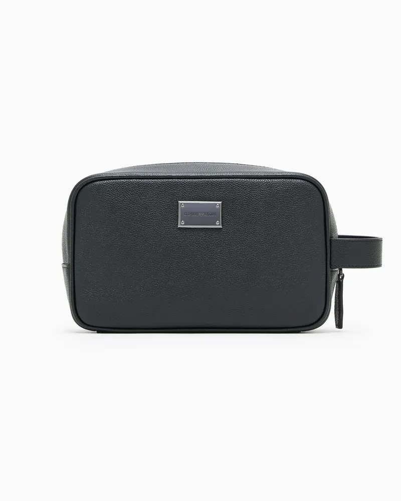 Emporio Armani Beauty-Case aus gewalktem Leder Schwarz