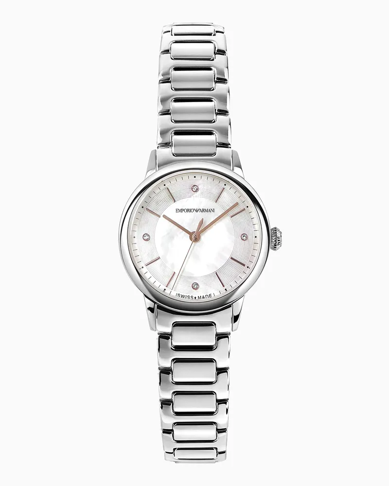Emporio Armani Swiss-Made-Uhr mit drei Zeigern und Edelstahlarmband Mehrfarbig