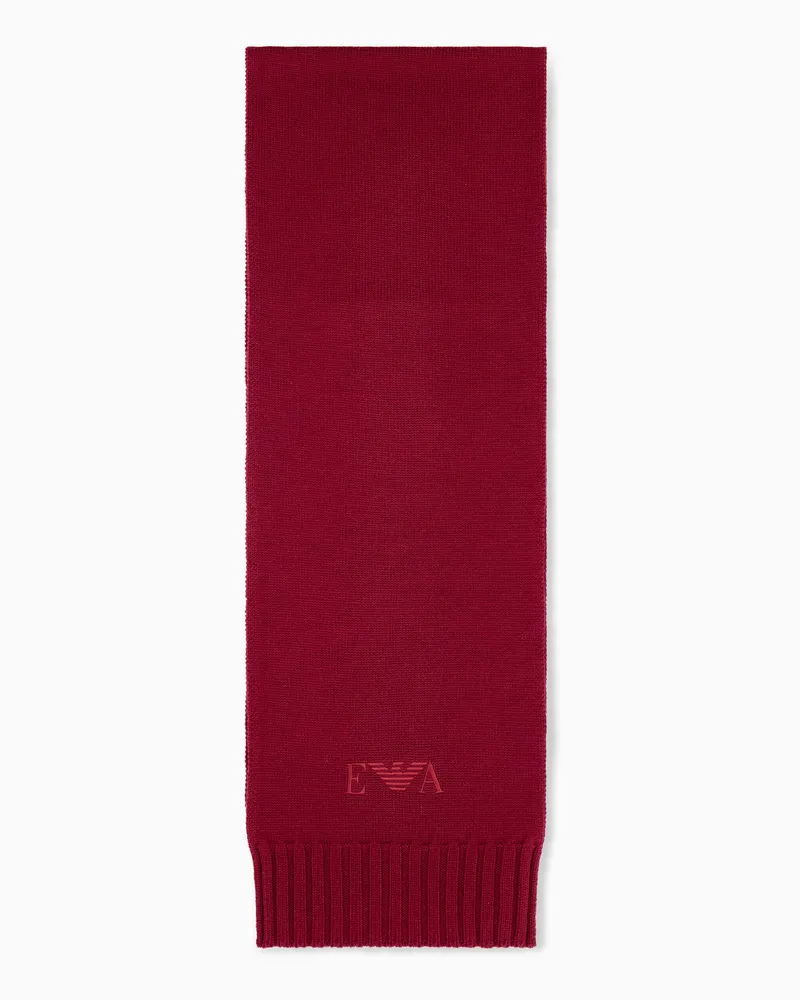 Emporio Armani Schal aus Schurwolle mit Stickerei und Rippstrickkanten Rot