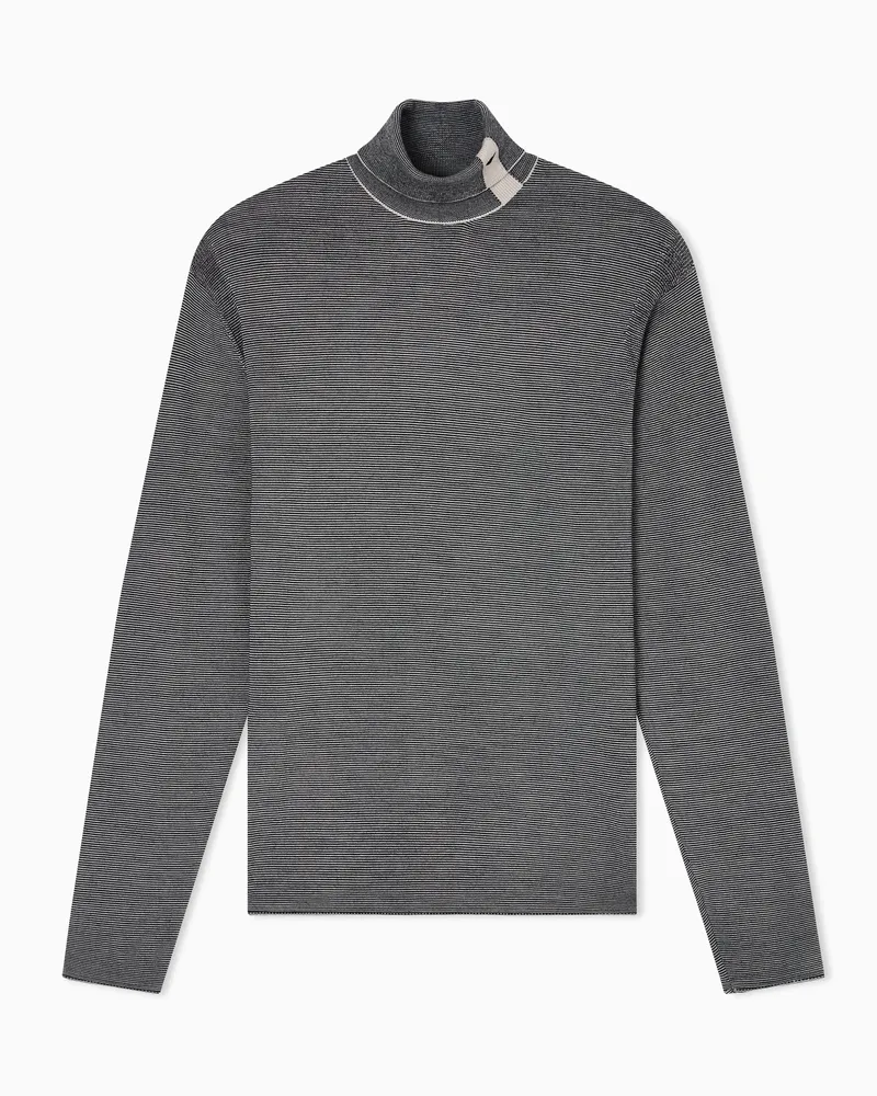 Emporio Armani Rollkragen-Pullover aus Schurwolle in Jacquard-Stoff-Verarbeitung mit gestreiftem Frottee-Strick Blau