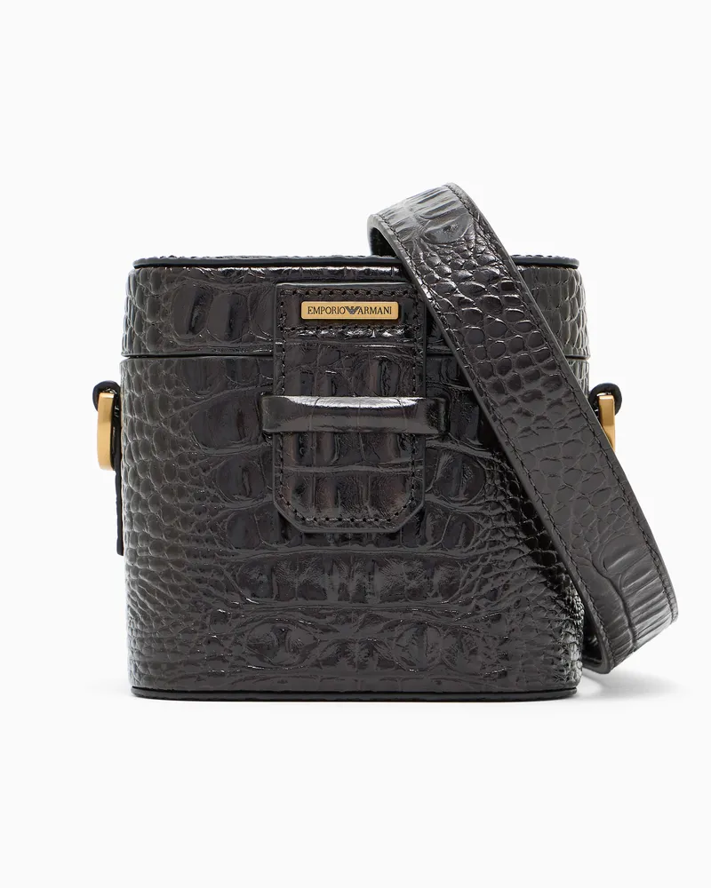 Emporio Armani Beuteltasche aus Leder mit Kroko-Print Grau