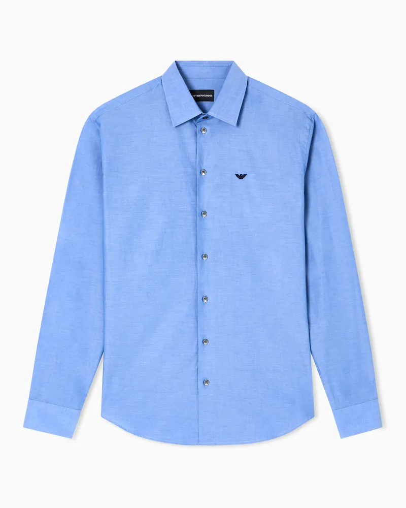 Emporio Armani Hemd aus Chambray-Baumwolle Hellblau