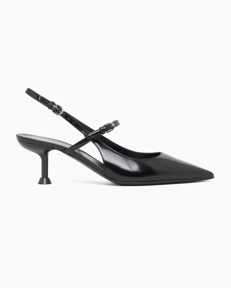 Emporio Armani Slingback-Pumps aus glänzendem, gebürstetem Leder Schwarz