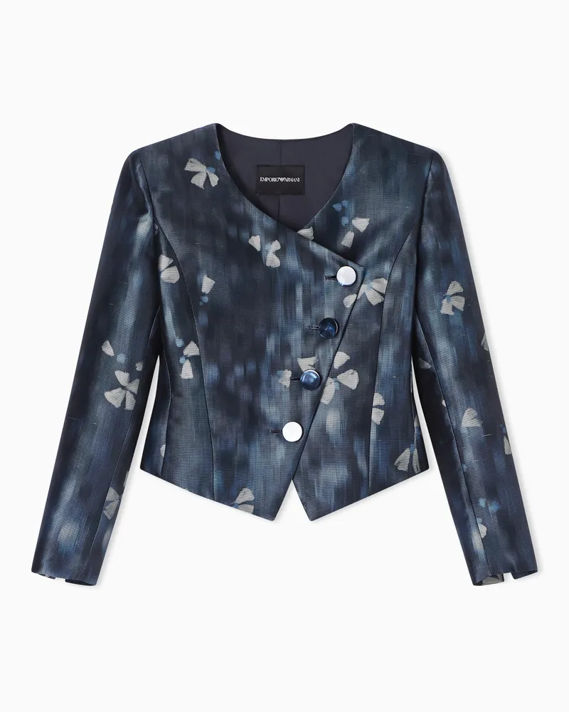 Emporio Armani Jacke aus Ottoman-Stoff mit Fleur-dans-l'eau-Print Marineblau