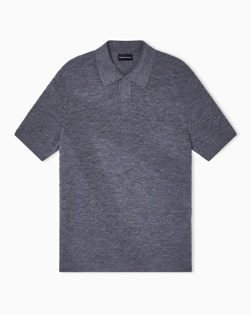 Emporio Armani Pullover aus Schurwolle mit Karomuster und Polokragen Grau