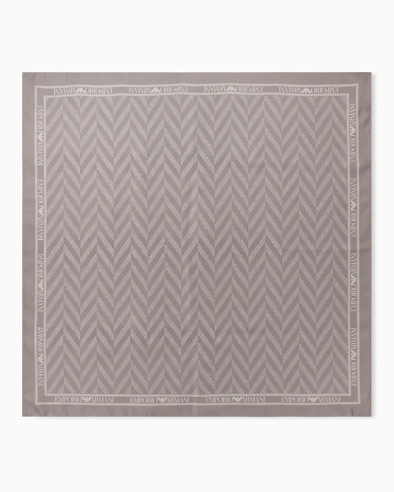 Emporio Armani Foulard aus Seidentwill mit Fischgrätmuster und Logorand Grau