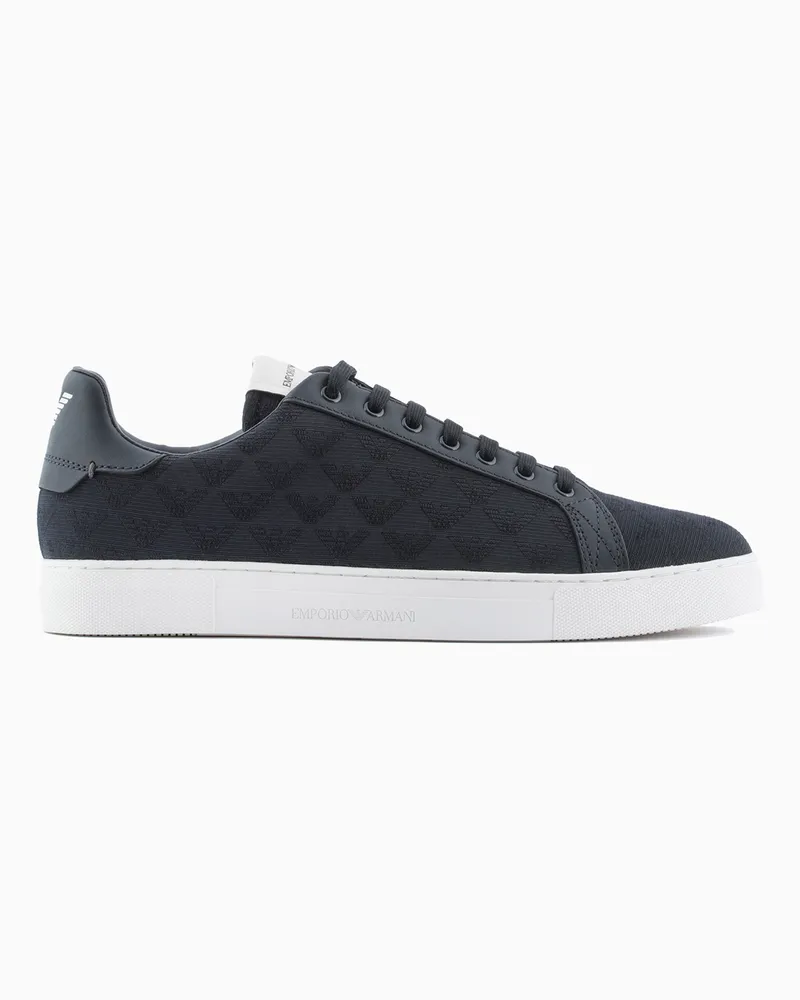 Emporio Armani Sneaker aus Nylon-Jacquard mit Allover-Adler Marineblau