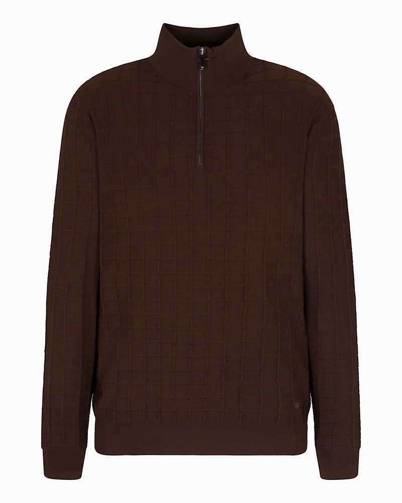 Emporio Armani ASV karierter Strick-Pullover mit Reißverschluss Braun