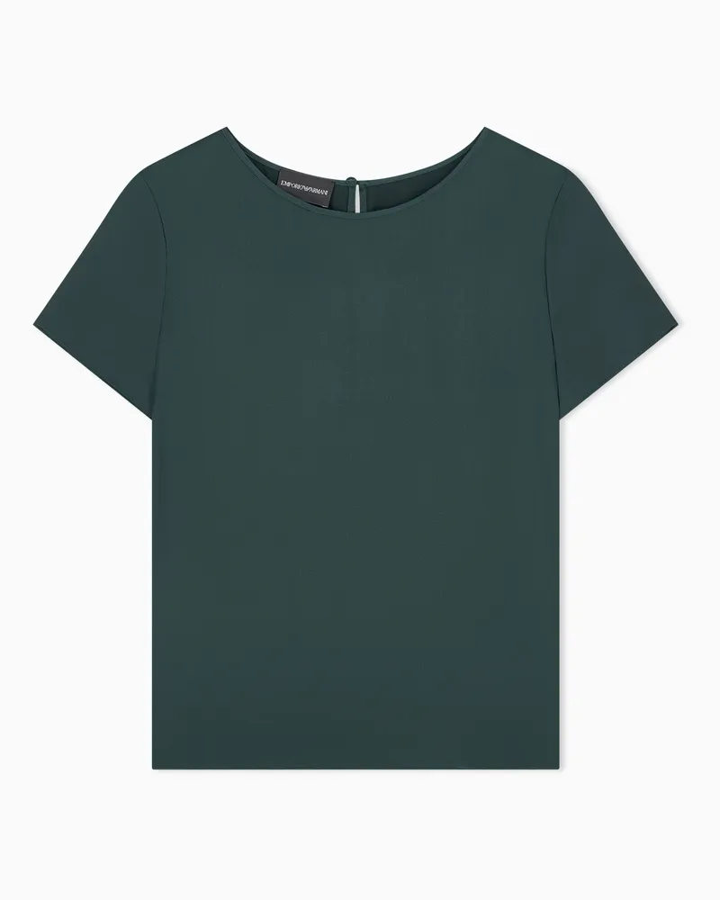 Emporio Armani Bluse Seidensatin mit kurzen Ärmeln und Rundhals Essential Grün
