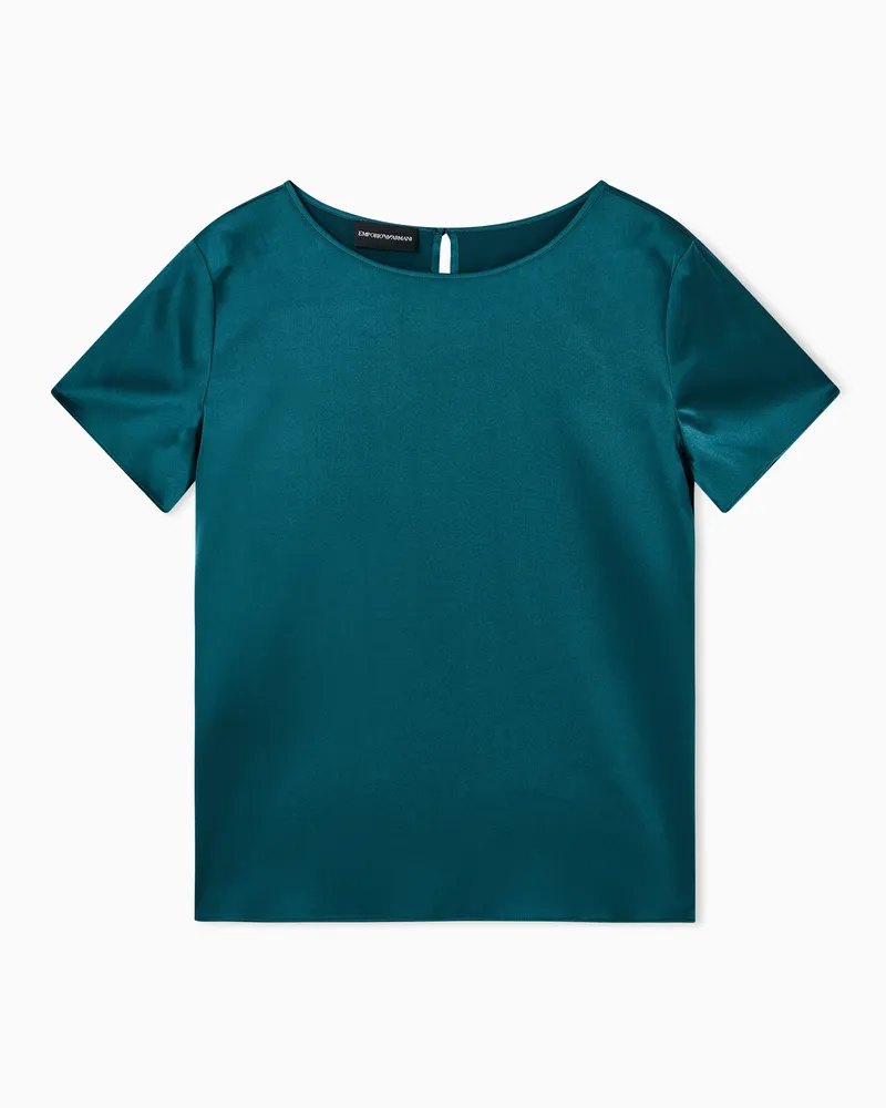 Emporio Armani Bluse mit kurzen Ärmeln aus Seidensatin Grün