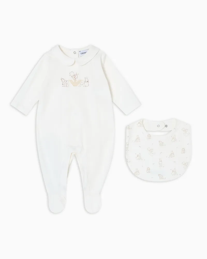 Emporio Armani Funny Winter Set aus Strampler und Lätzchen Beige