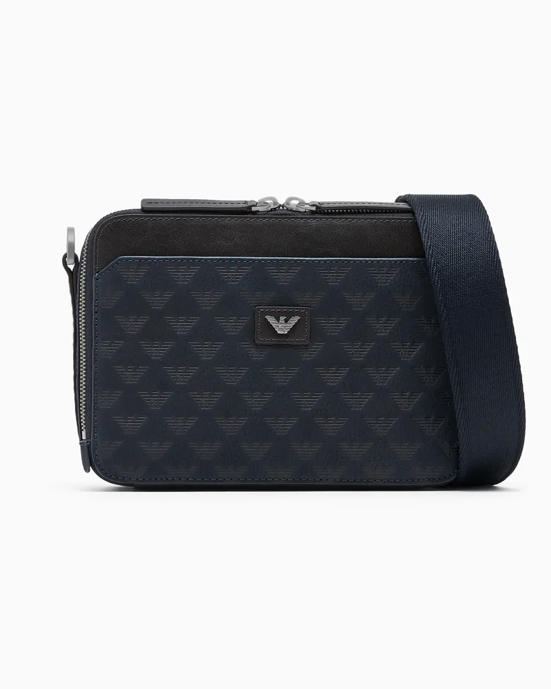Emporio Armani Umhängetasche aus Leder mit Prägemuster und Reißverschluss Marineblau