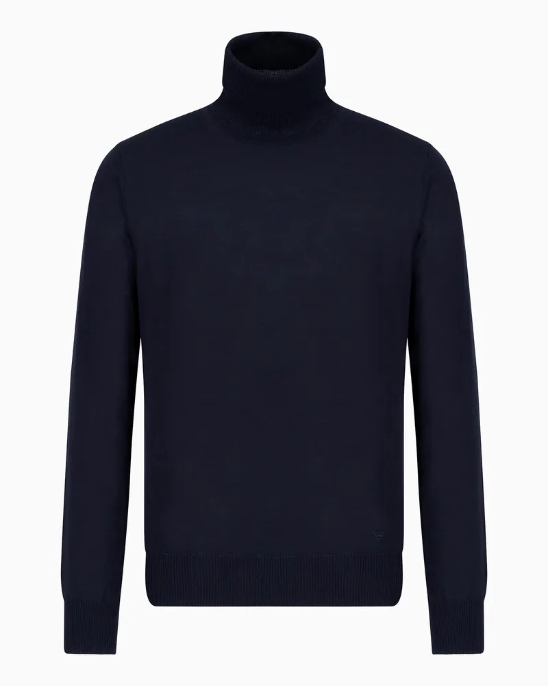 Emporio Armani Rollkragenpullover aus reiner Schurwolle Marineblau
