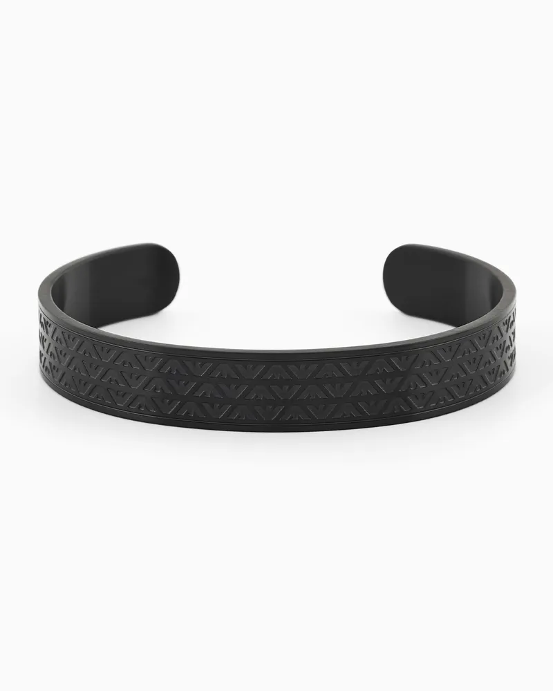 Emporio Armani Schwarzes Manschetten-Armband aus Edelstahl Mehrfarbig