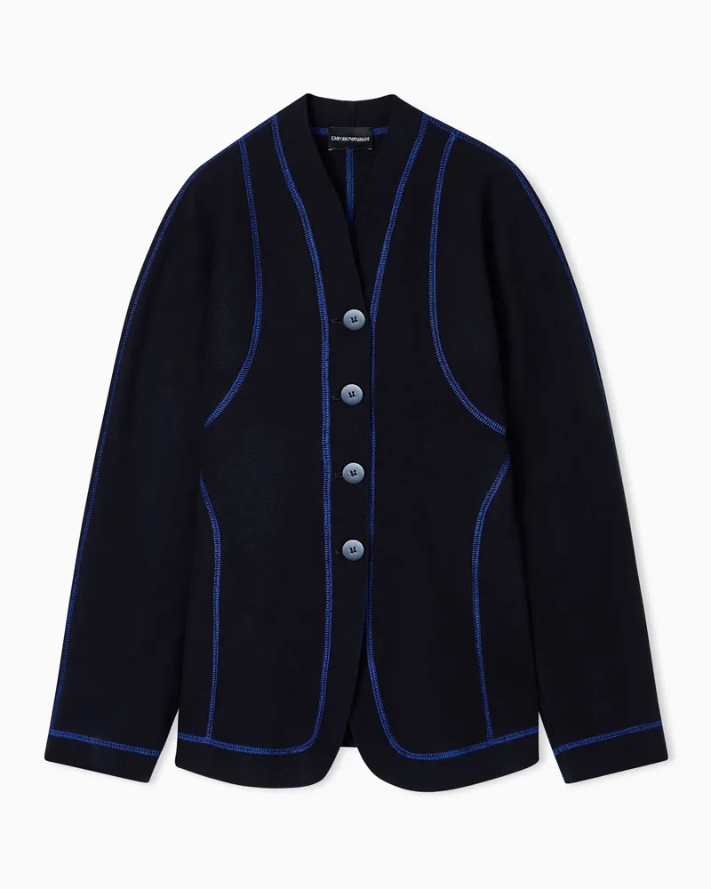 Emporio Armani Doppelreihiges Sakko aus Wollstoff mit kontrastierenden Ziernähten Blau