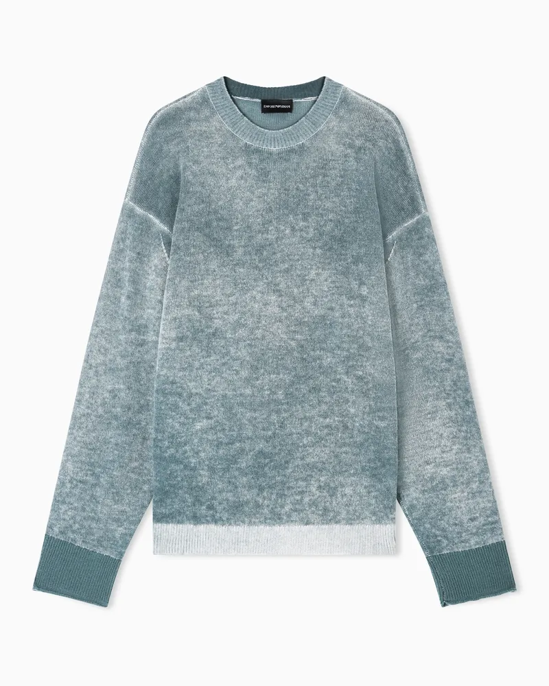 Emporio Armani Pullover aus Schurwolle im Glattstrick mit Print Blau