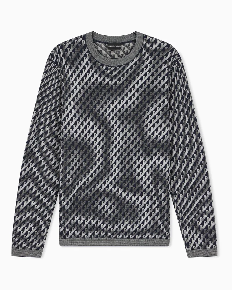 Emporio Armani Pullover regularer Schnitt aus Schurwolle mit Jacquardmuster Blau