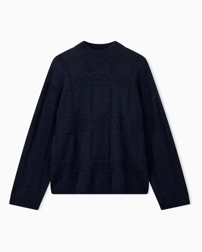 Emporio Armani Pullover mit Strukturmuster aus Schurwolle und Kaschmir Marineblau