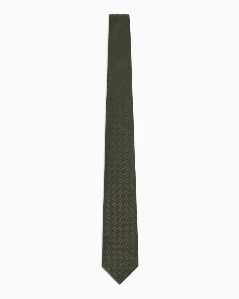 Emporio Armani Krawatte aus reiner Jacquard-Seide mit Adler- und Karomuster Grün