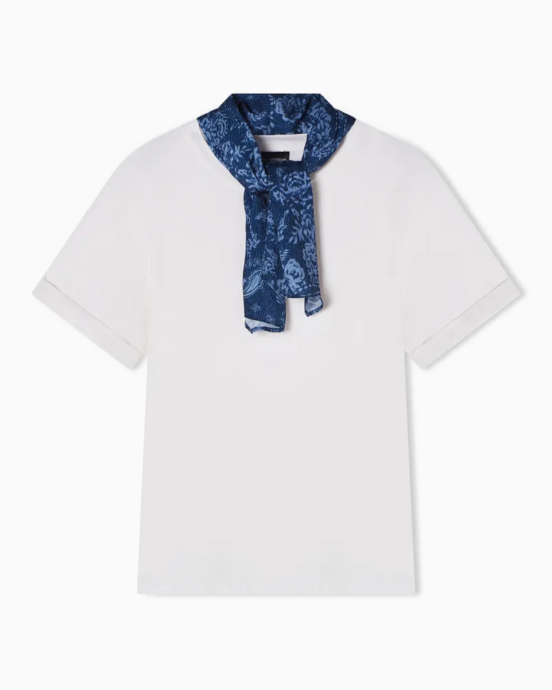 Emporio Armani Pima jersey T-shirt with scarf collar Weiß