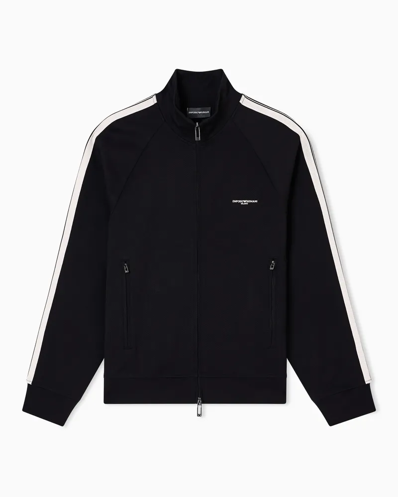 Emporio Armani ASV Jersey-Sweatshirt mit kontrastierenden Bändern und durchgehendem Reißverschluss Schwarz