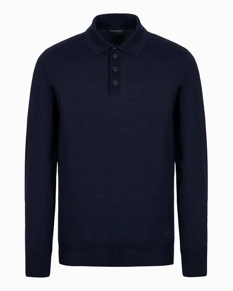 Emporio Armani Pullover aus Schurwolle mit Polokragen Marineblau