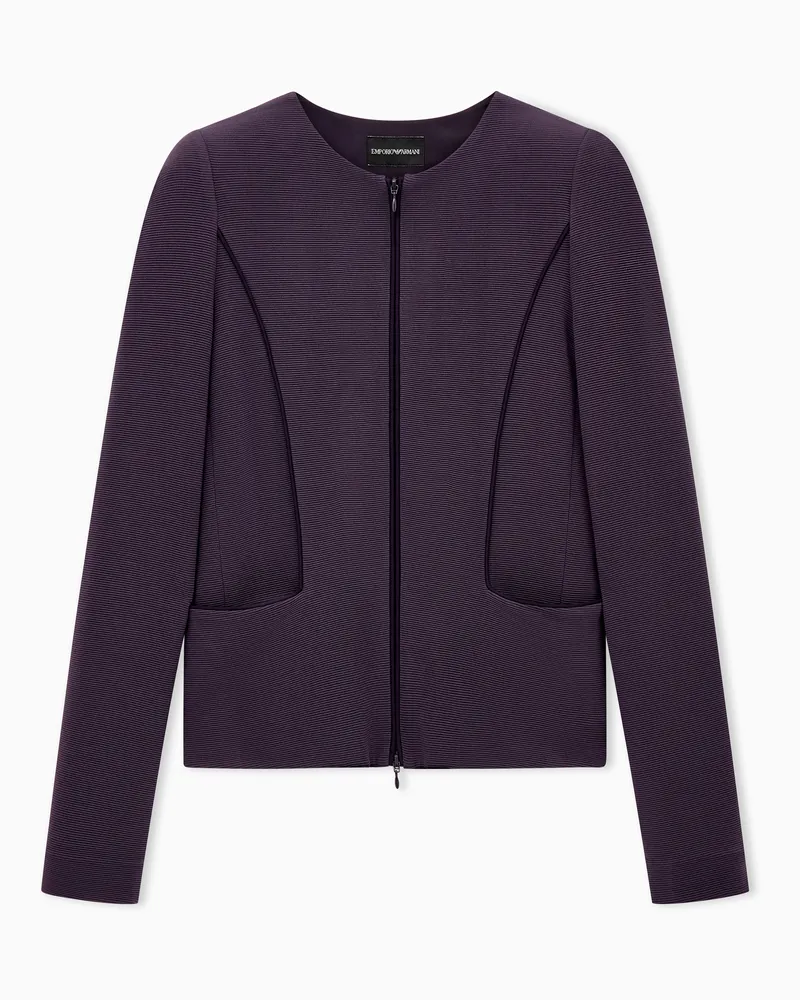 Emporio Armani Blazer ohne Kragen aus Ottoman-Jersey mit Reißverschluss Violett