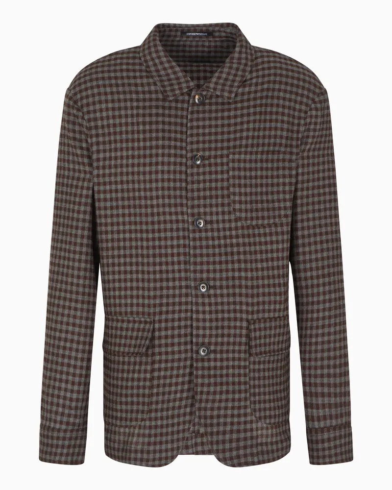 Emporio Armani Hemd-Jacke aus superleichter Walk-Wolle Braun