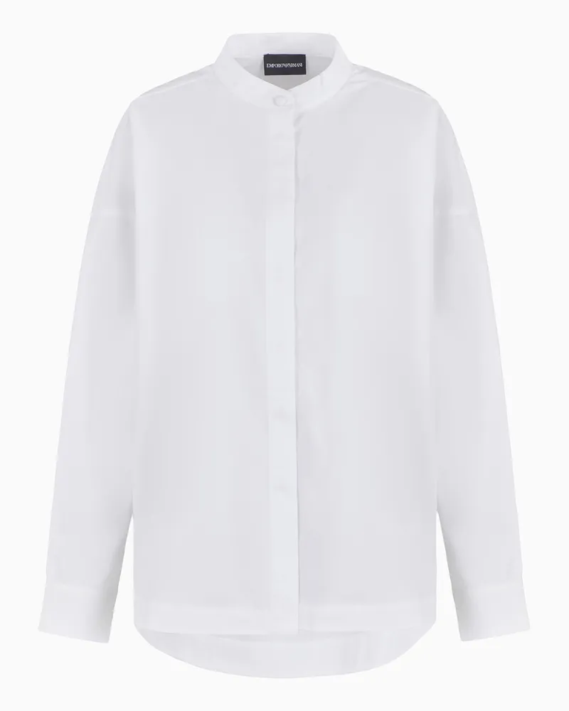 Emporio Armani Oversize-Hemd mit Grandad-Kragen aus gebürsteter Baumwolle Weiß