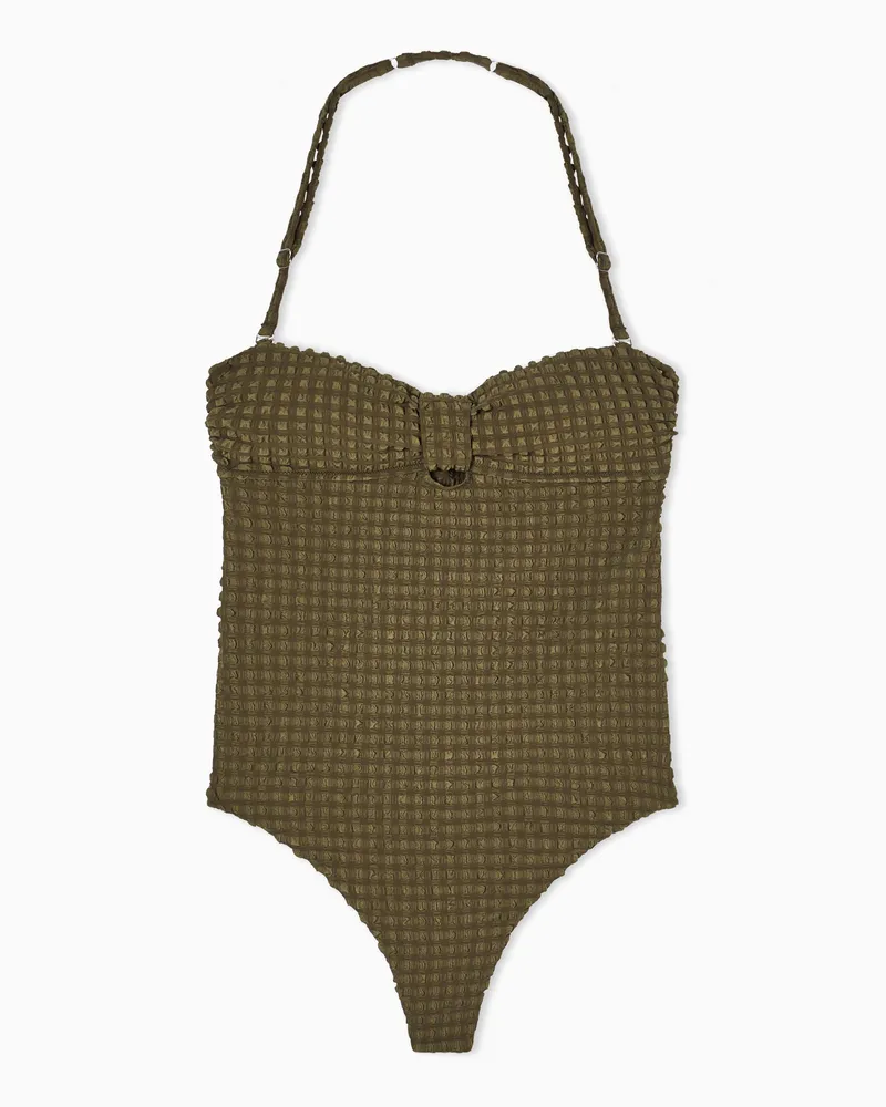 Emporio Armani Wattierter Badeanzug aus Seersucker Grün