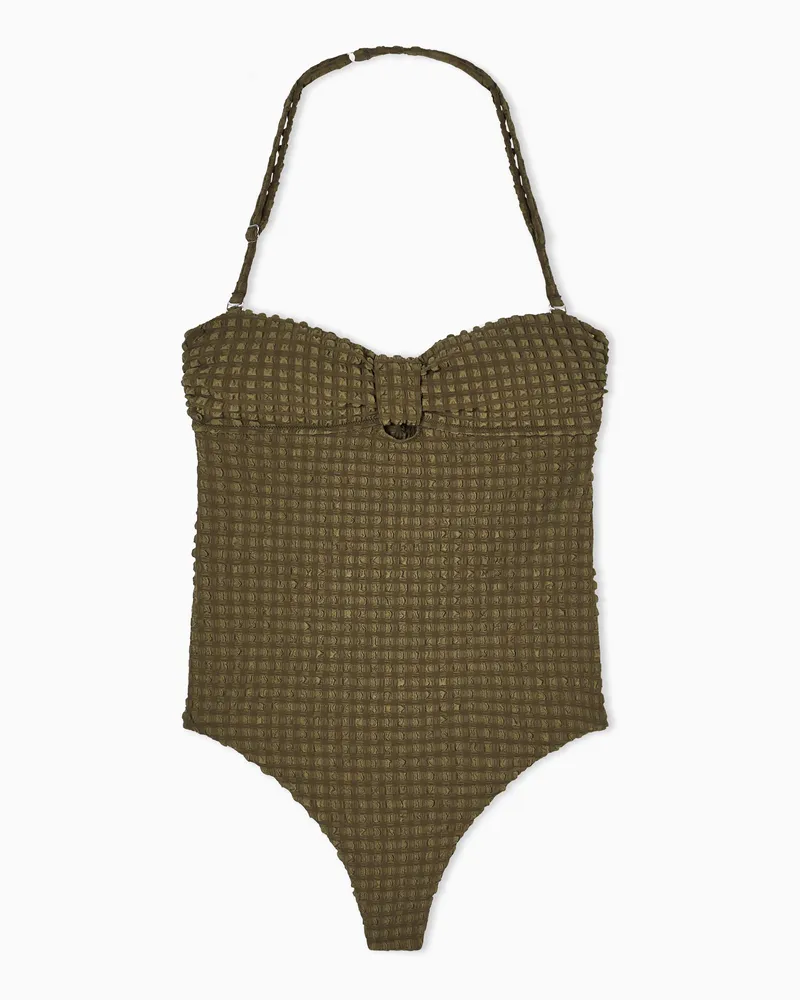 Emporio Armani Wattierter Badeanzug aus Seersucker Grün