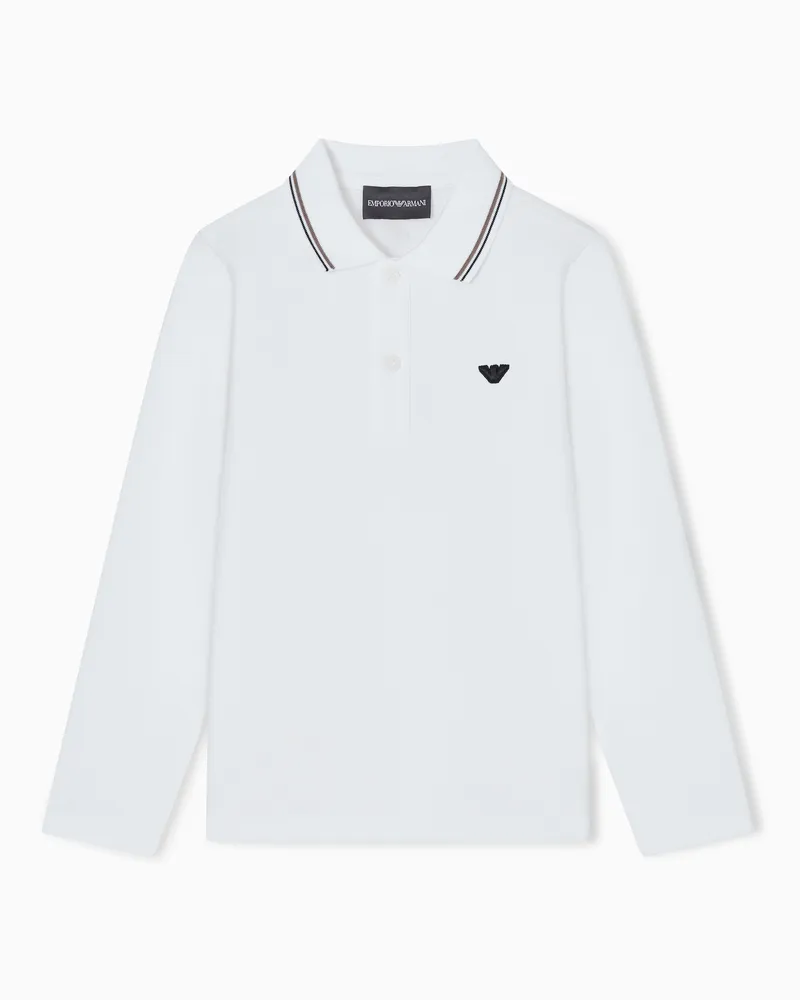 Emporio Armani Poloshirt mit langen Ärmeln aus elastischem Pikee Weiß