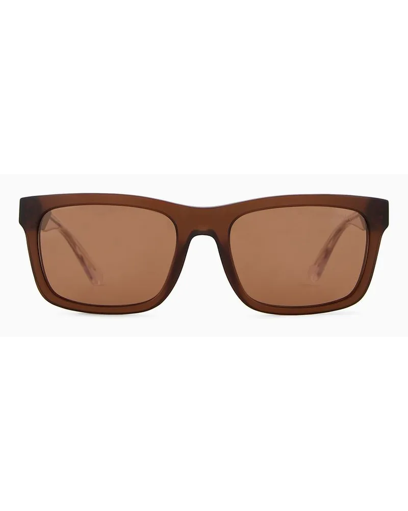 Emporio Armani Sonnenbrille mit Rechteckiger Fassung Für Herren Asian Fit Braun