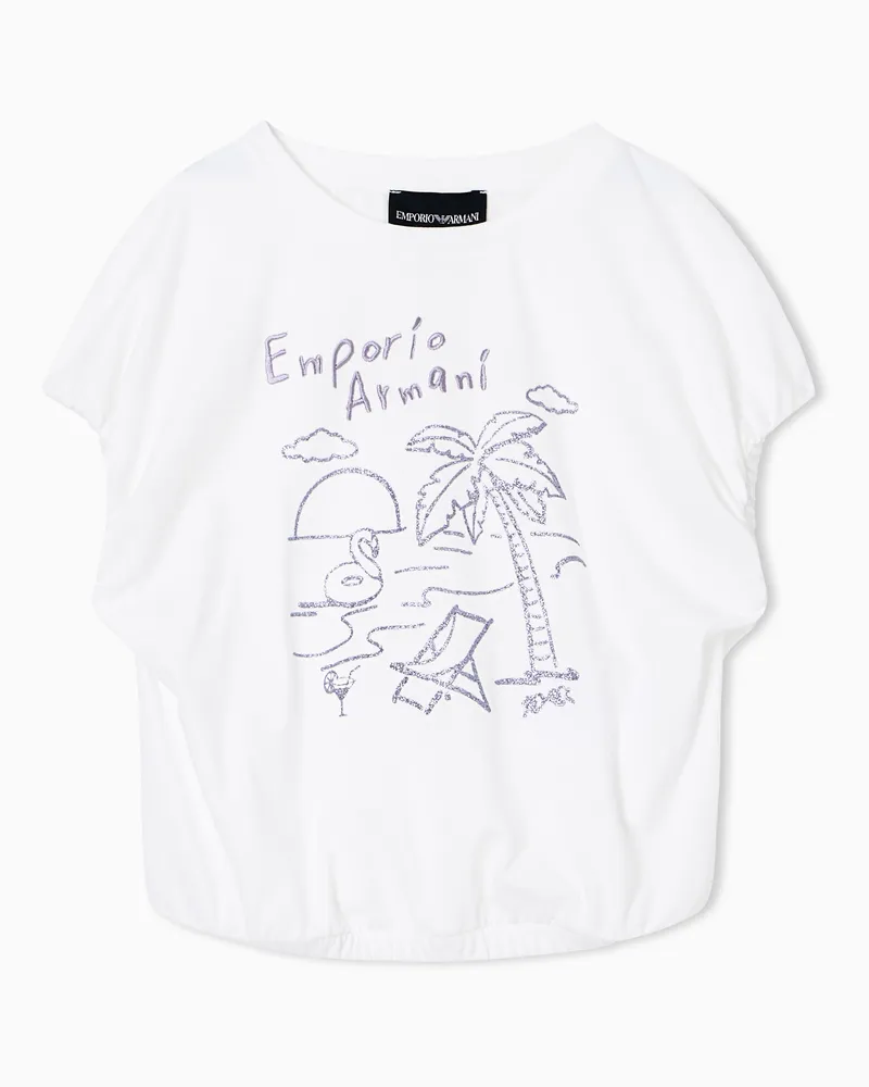 Emporio Armani T-Shirt aus Jersey mit Sommer-Print Weiß