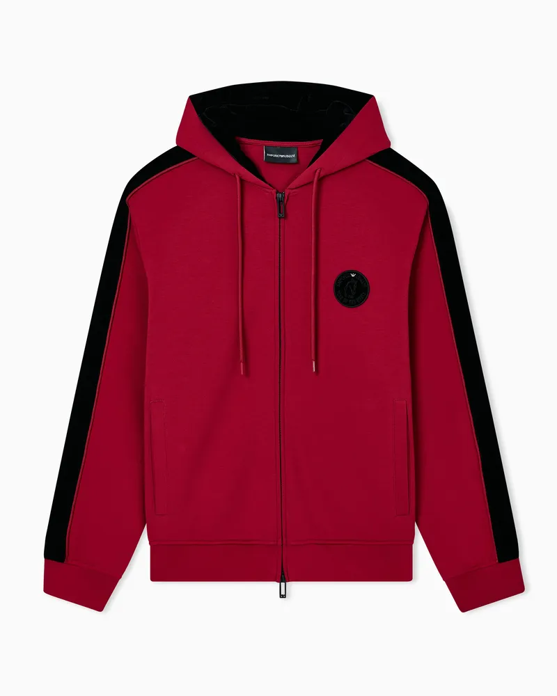 Emporio Armani Sweatshirt mit Kapuze und Reißverschluss aus doppellagigem Jersey mit Mondneujahr-Tape und Patch Rot