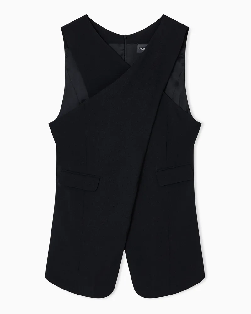Emporio Armani Top aus elastischem Sablé-Stoff mit Überkreuzung Schwarz