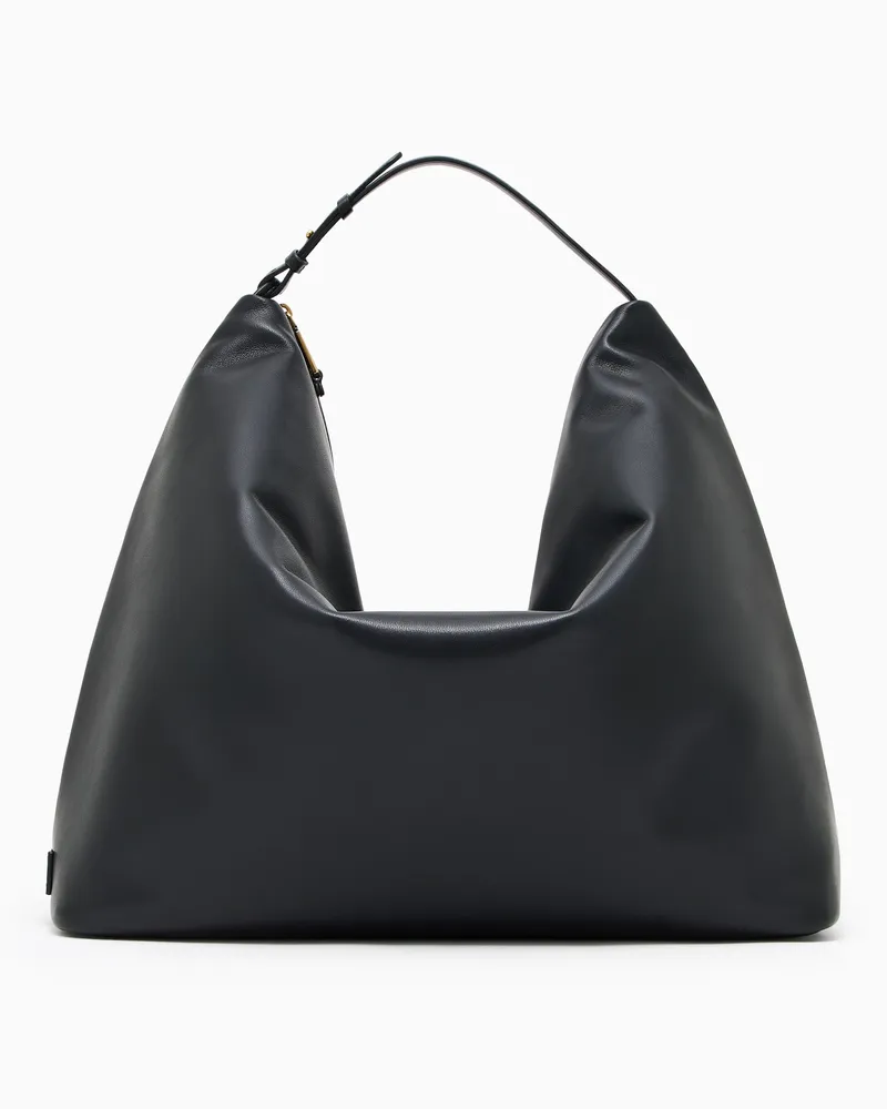 Emporio Armani Maxi Hobo Bag aus Leder Schwarz