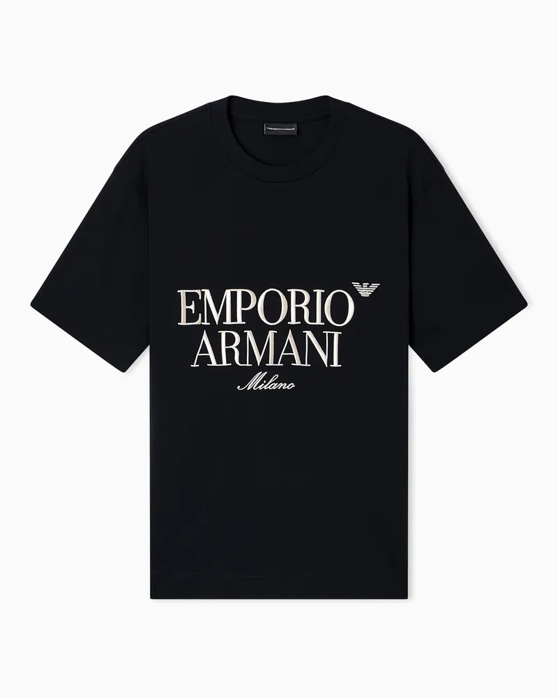 Emporio Armani T-Shirt aus schwerem Jersey mit Logo-Stickerei in Relief-Optik Marineblau