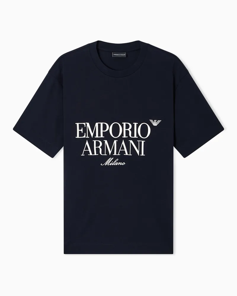 Emporio Armani Heavy jersey T-shirt with raised logo embroidery Marineblau