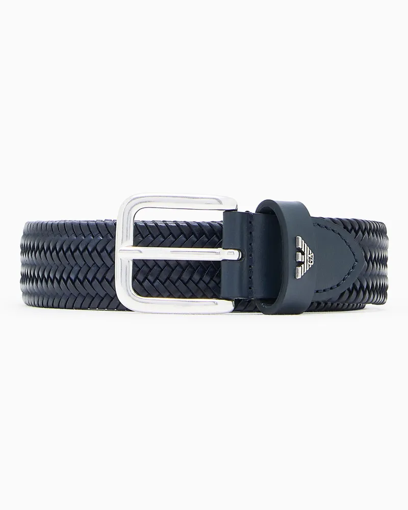 Emporio Armani Gürtel aus geflochtenem Leder Marineblau