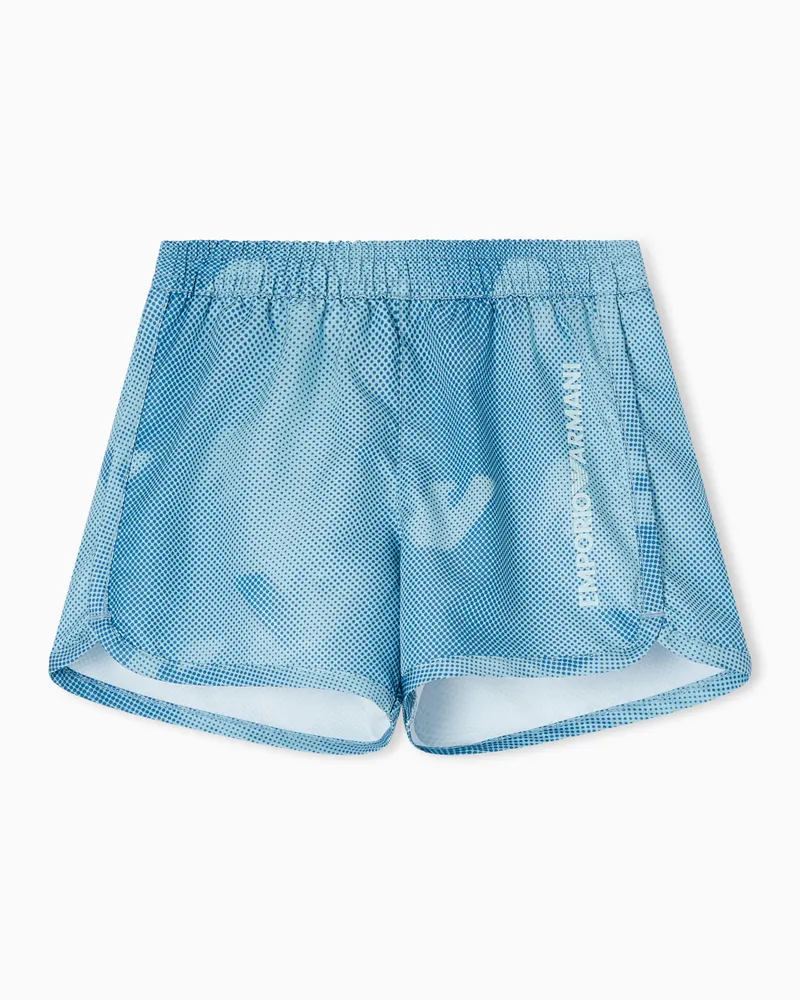 Emporio Armani Badeboxershorts aus Nylon mit Adler als Allover-Print Hellblau